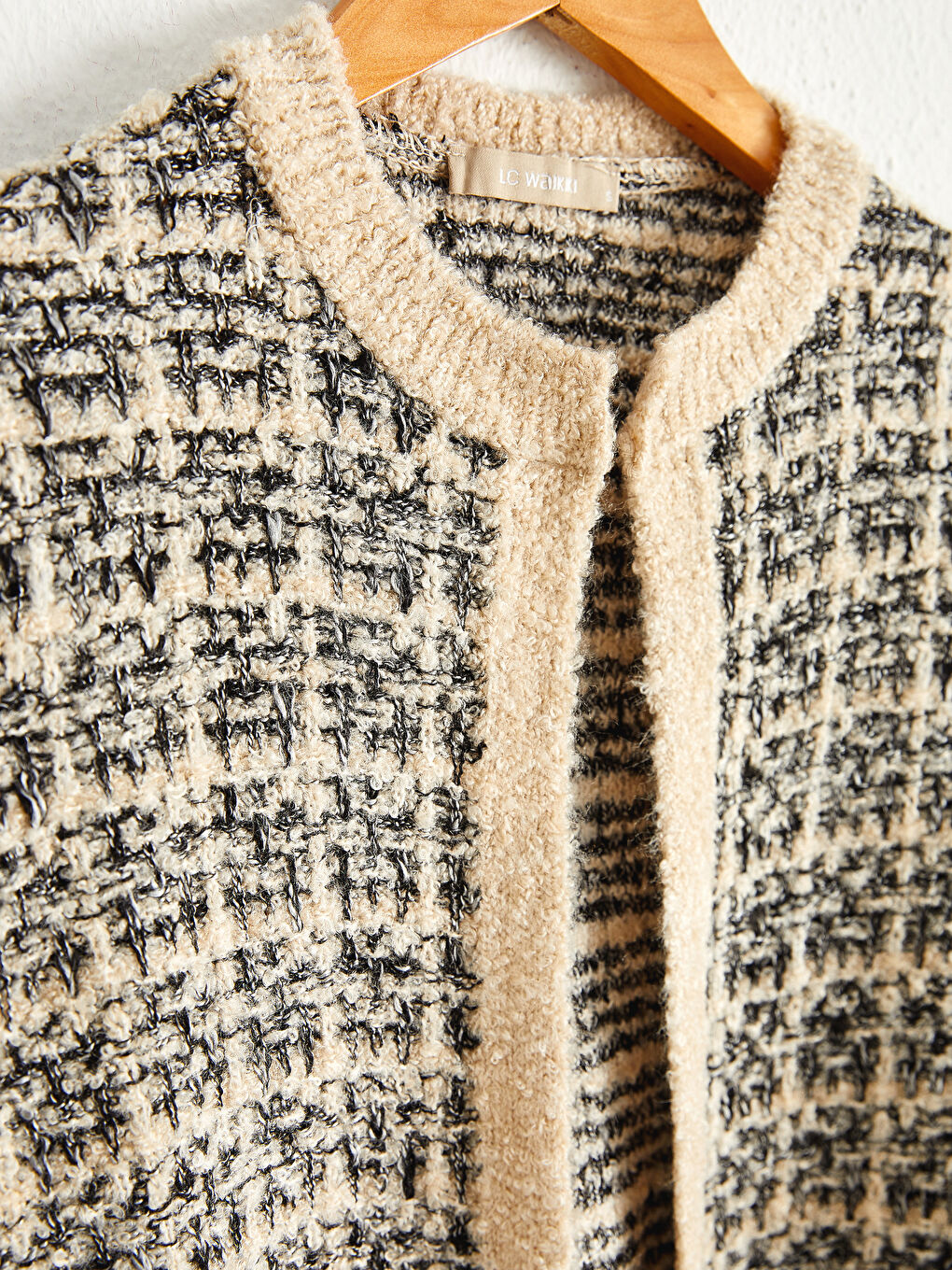 LCWAIKIKI Classic Crew Neck Patterned Long Sleeve Women's Tweed Cardigan -0WH106Z8-MHL