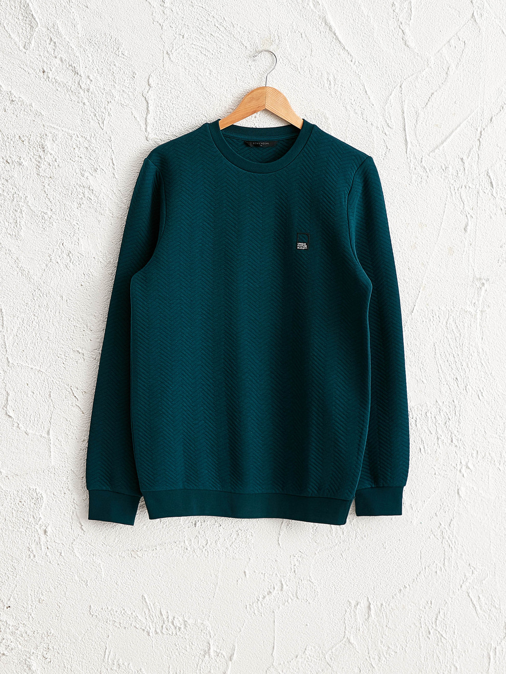 Petrol Bisiklet Yaka Baskılı Uzun Kollu İnce Sweatshirt