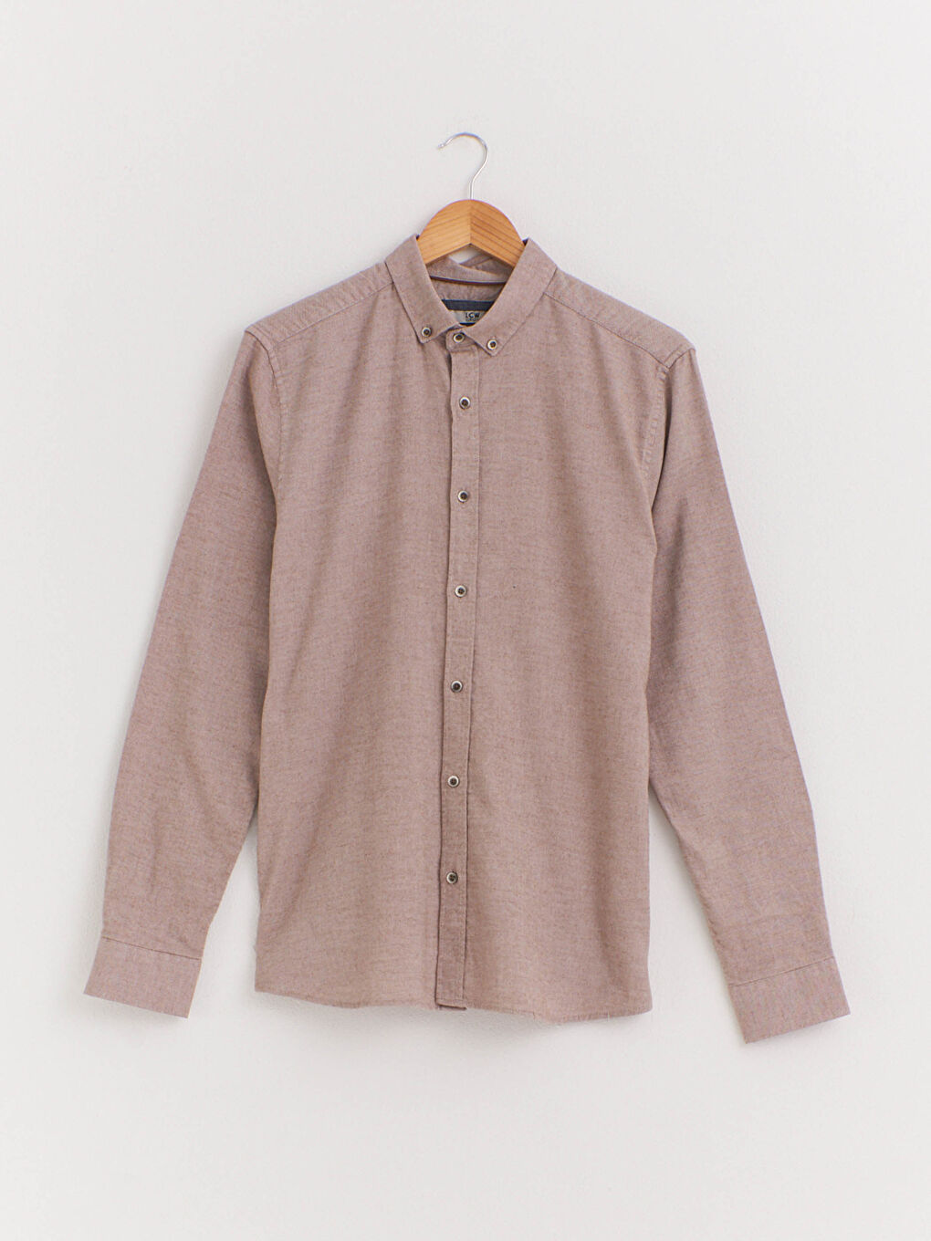 Bej Slim Fit Uzun Kollu Armürlü Gömlek