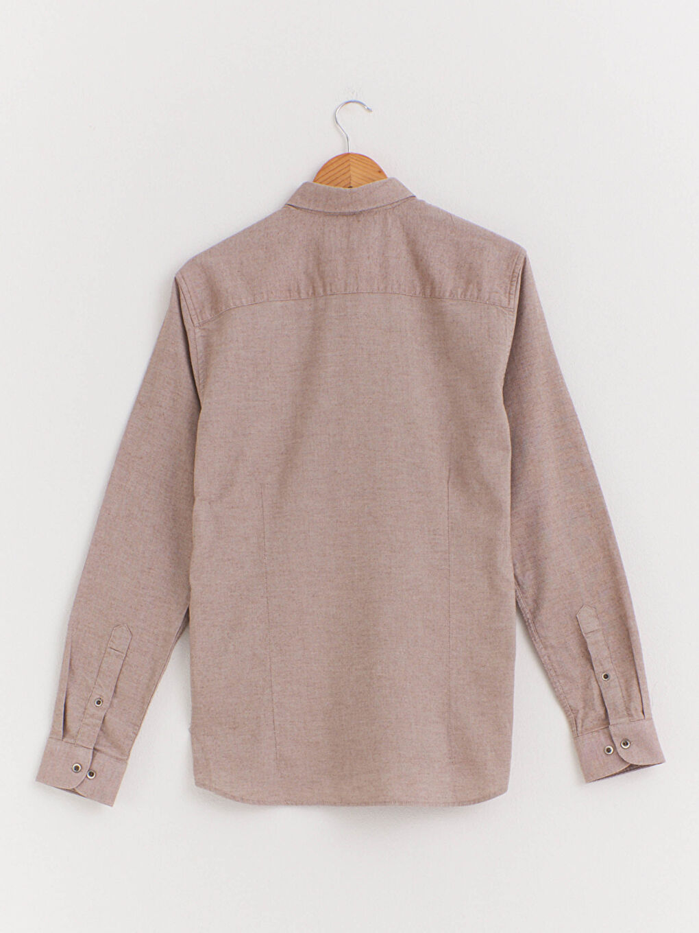 Bej Slim Fit Uzun Kollu Armürlü Gömlek-1