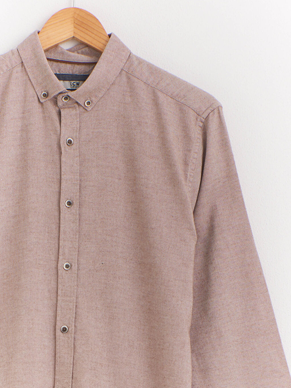 Bej Slim Fit Uzun Kollu Armürlü Gömlek-2