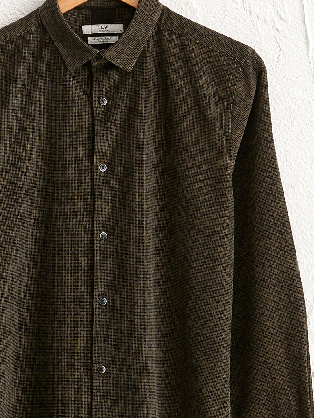 Haki Slim Fit Uzun Kollu Kadife Gömlek-2