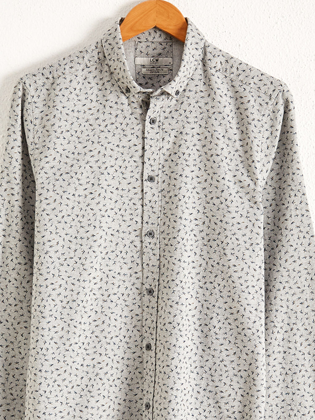 Gri Slim Fit Uzun Kollu Gömlek-2