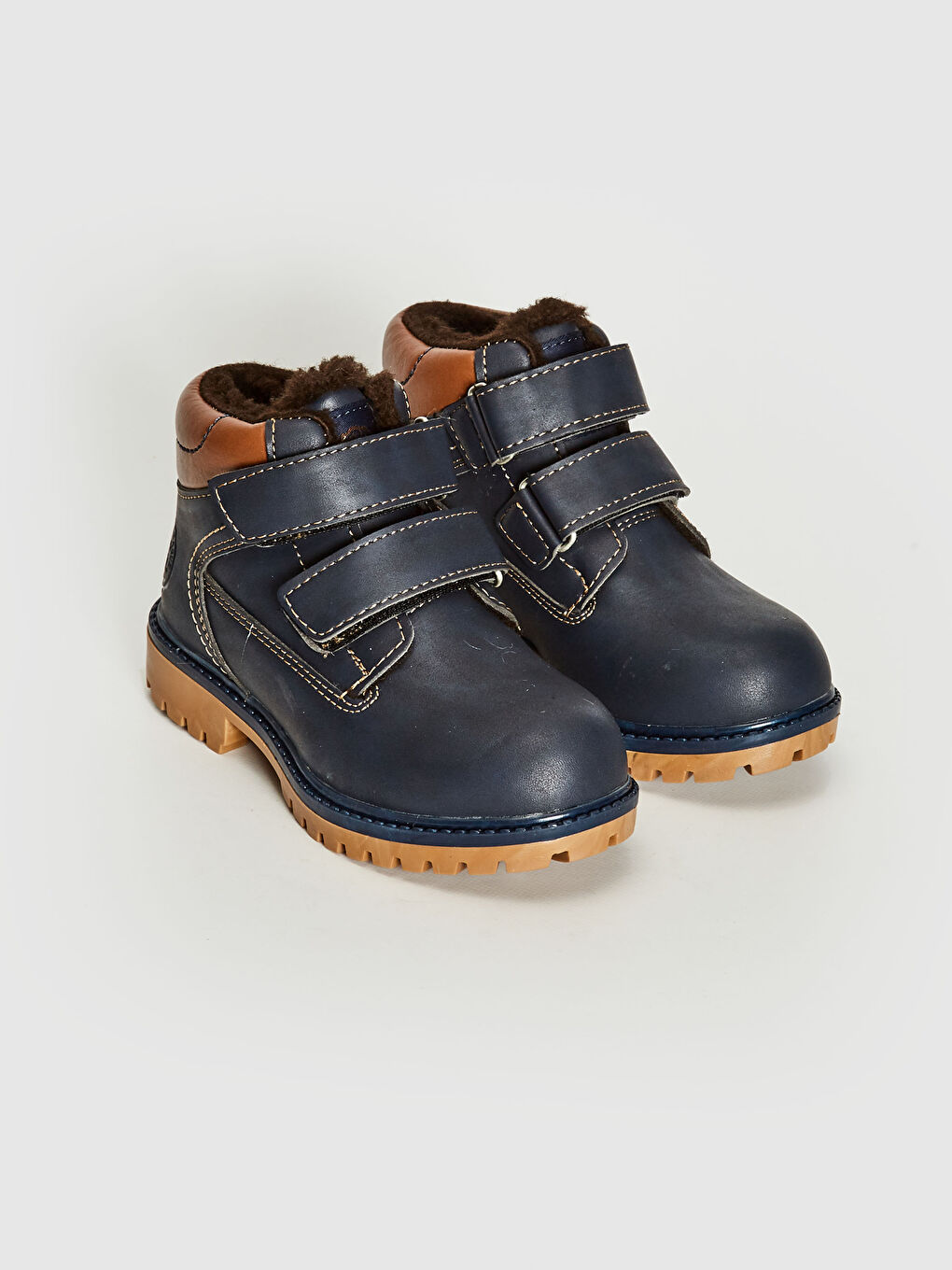 Lacivert Erkek Çocuk Kürk Astarlı Cırt Cırtlı Bot