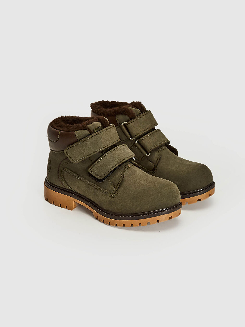 Haki Erkek Çocuk Kürk Astarlı Cırt Cırtlı Bot-1