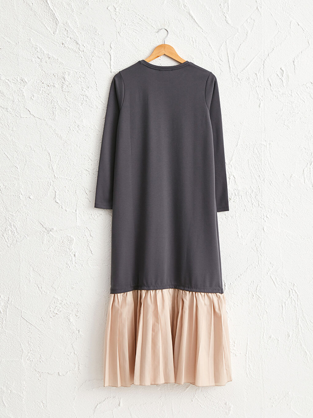 Antrasit Pile Detaylı Uzun Hamile Elbise-1