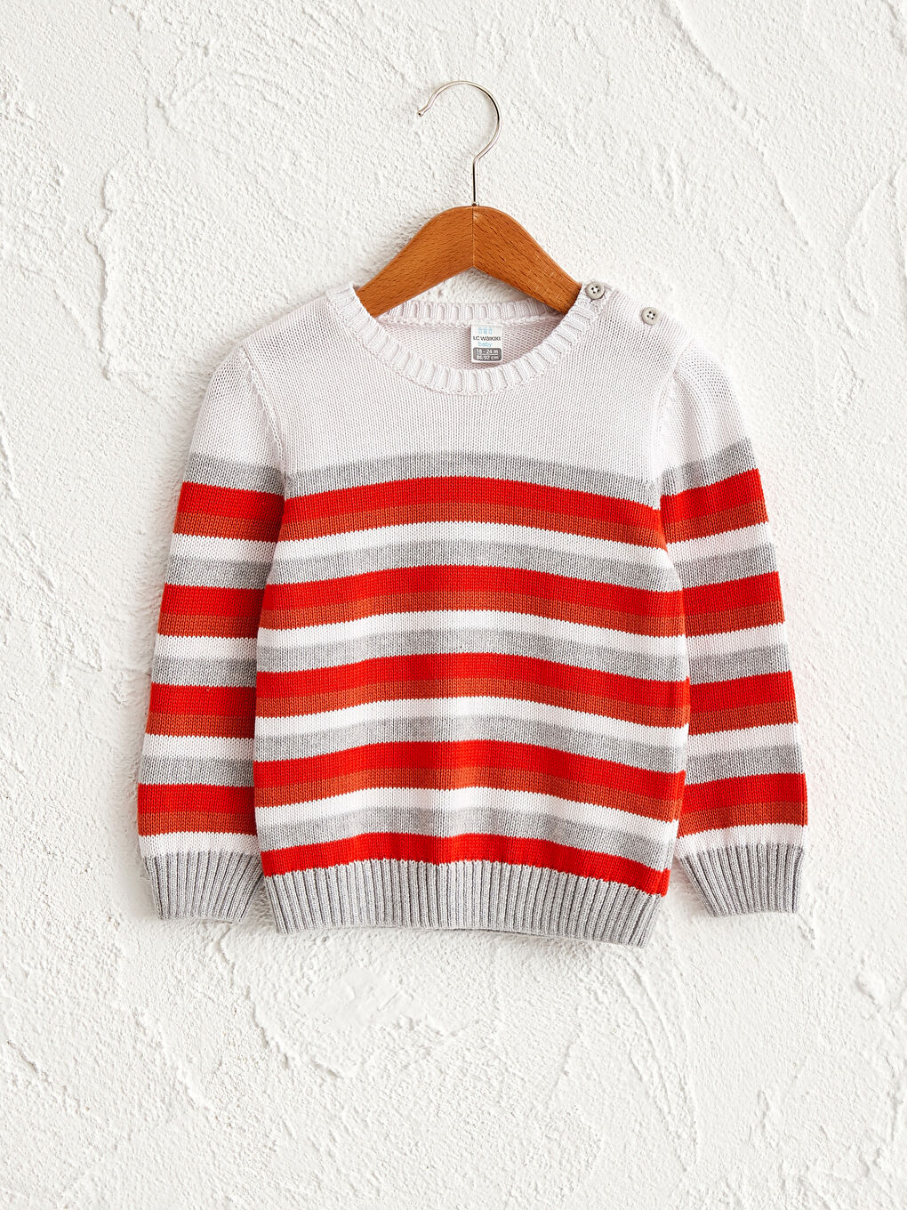 Kırmızı Erkek Bebek Çizgili Triko Kazak