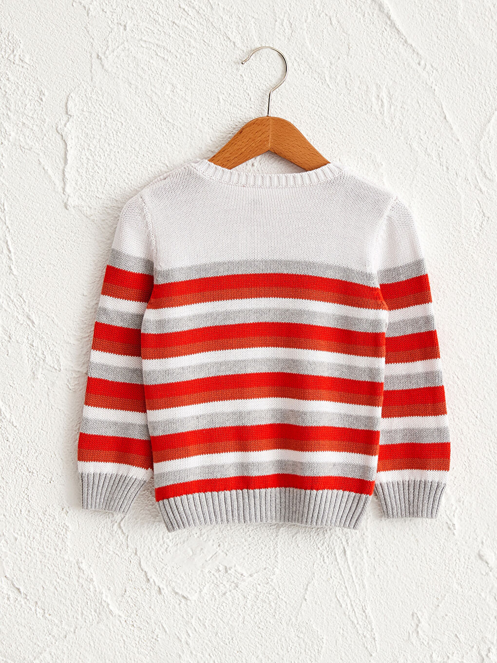 Kırmızı Erkek Bebek Çizgili Triko Kazak-1