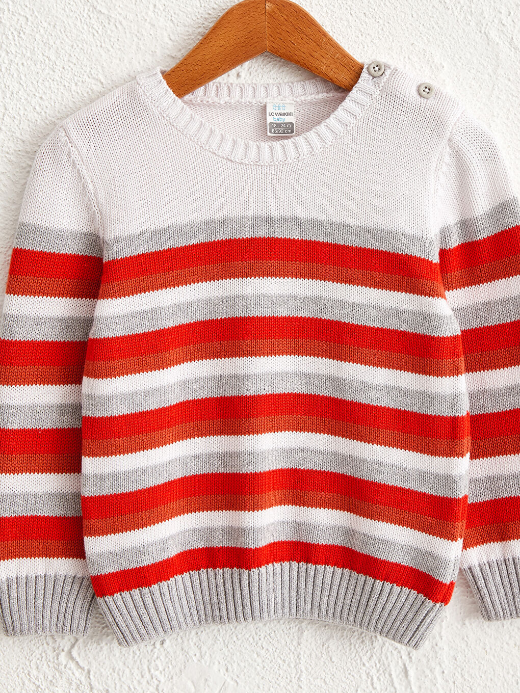 Kırmızı Erkek Bebek Çizgili Triko Kazak-2