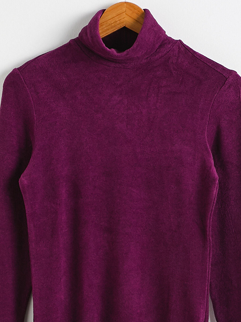 Mor Dik Yaka Düz Uzun Kollu Kadın Tişört-2