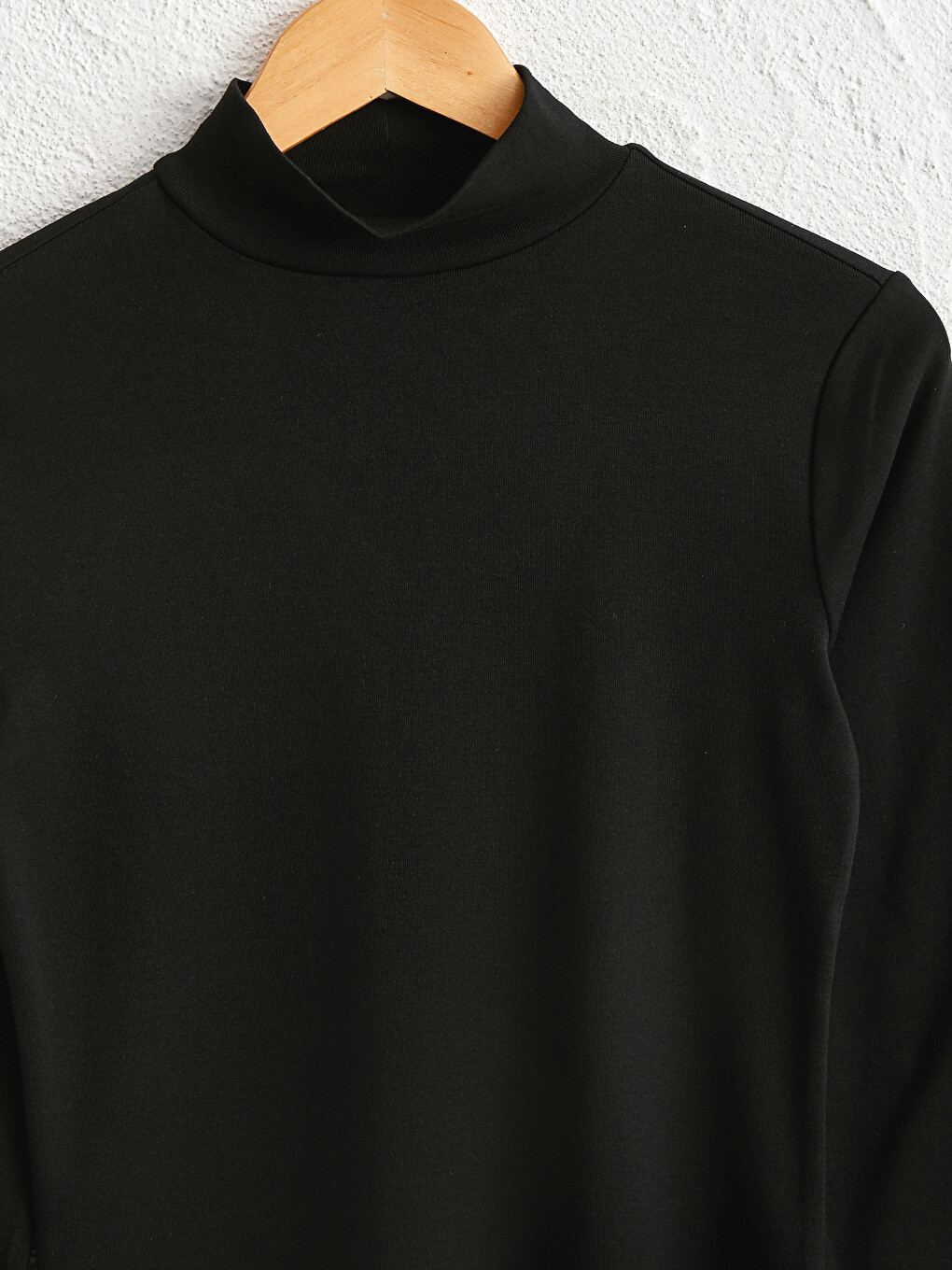 Stand Collar Straight Long Sleeve Cotton Women's T-shirt-2