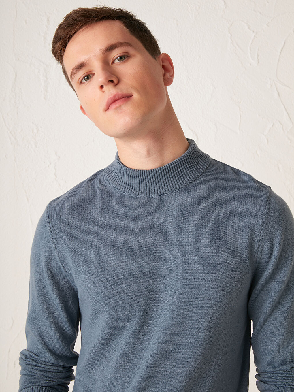 Mavi Yarım Balıkçı Yaka İnce Triko Kazak-2