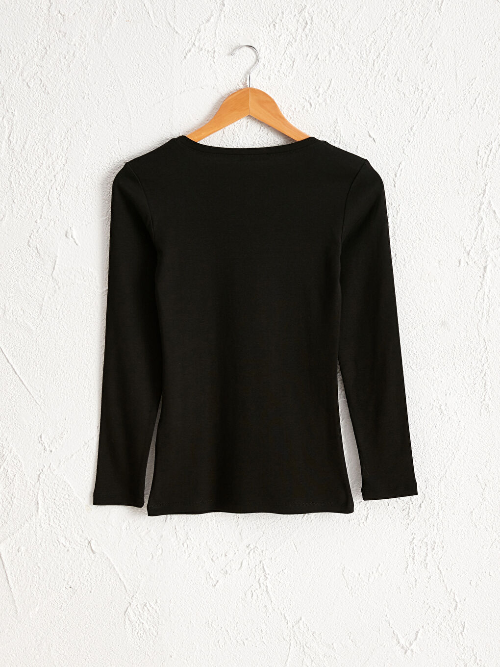 Siyah Bisiklet Yaka Pamuklu Basic Tişört-1