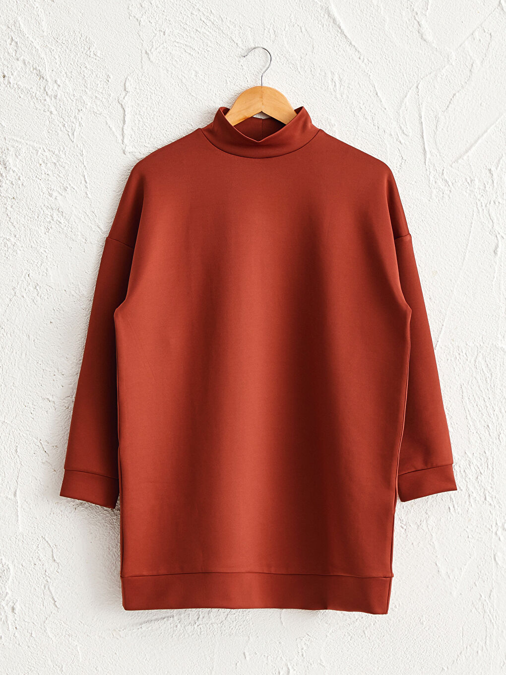 Әйелдерге арналған биік жағалы ұзын жеңді скуба маталы свитшот