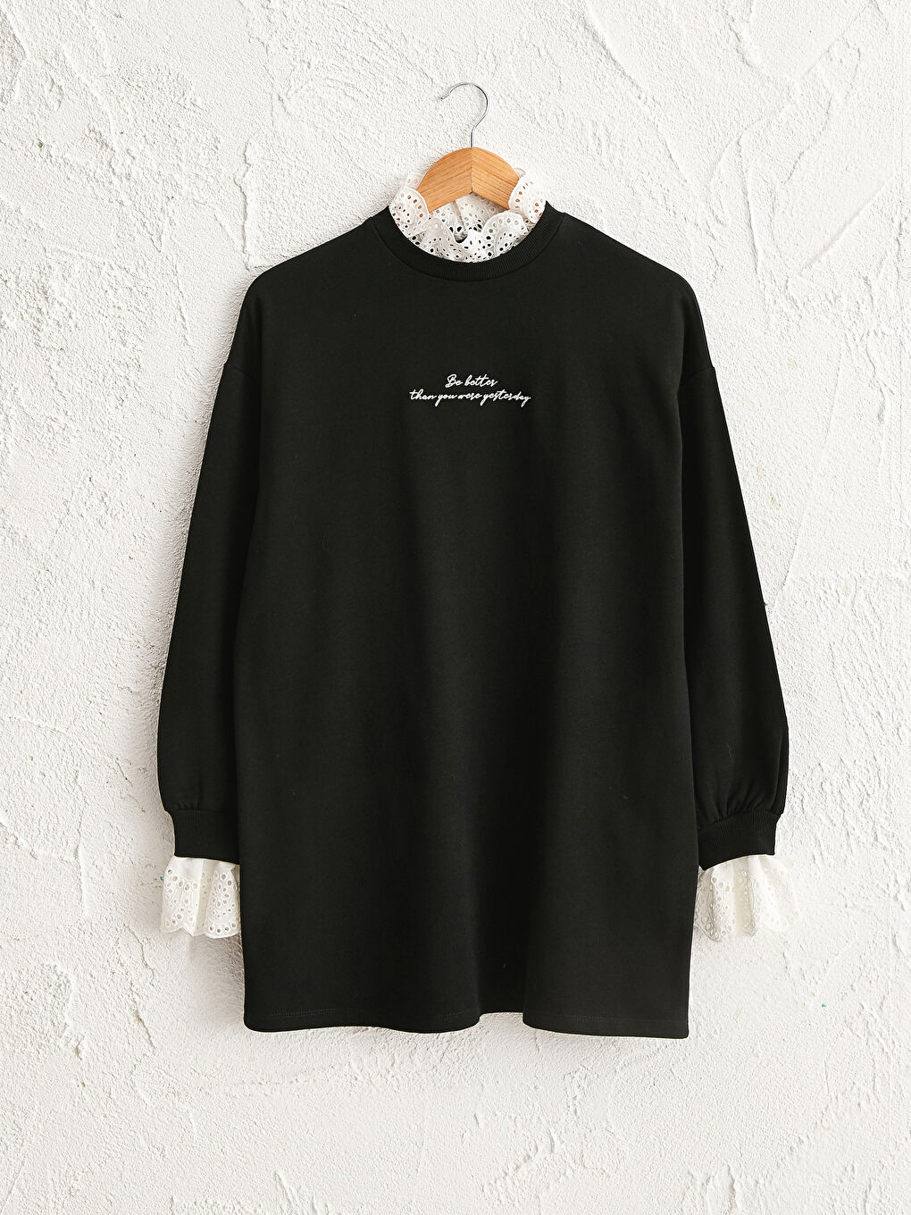 Siyah Yazı Baskılı Kadın Sweatshirt Tunik