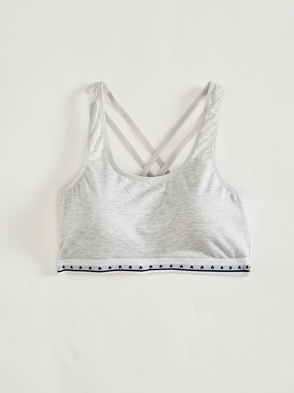 Gri Kuplu Sırtı Çapraz Detaylı Sütyen