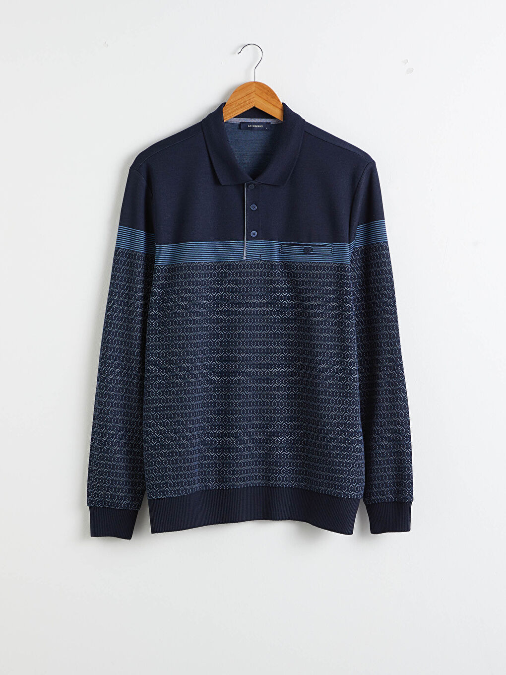 Polo Neck Figured Long Sleeve Sweatshirt
