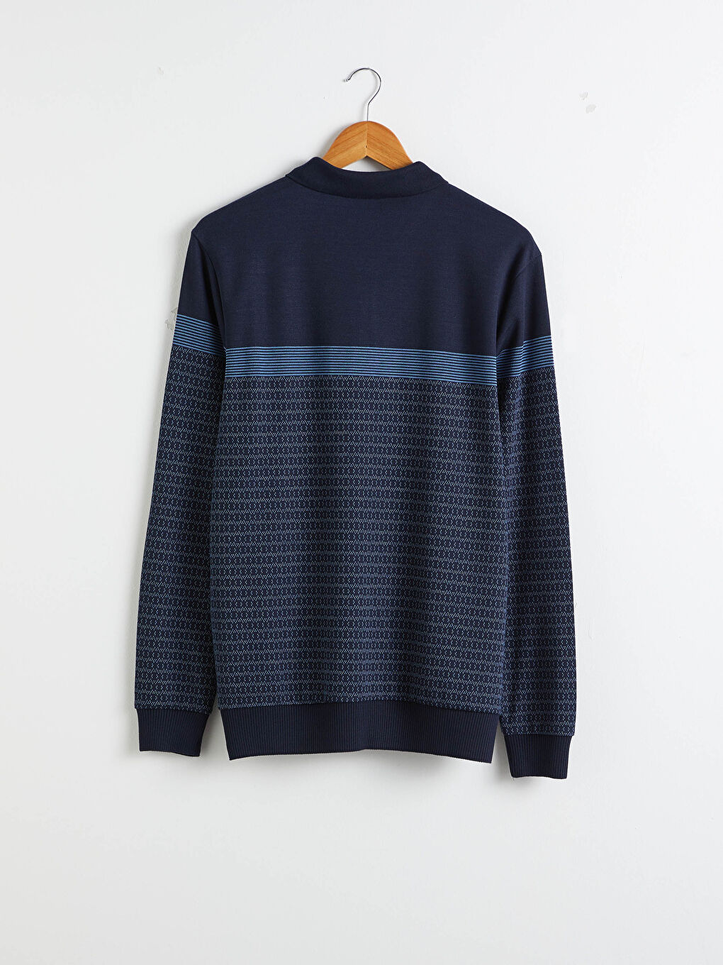 Polo Neck Figured Long Sleeve Sweatshirt-3