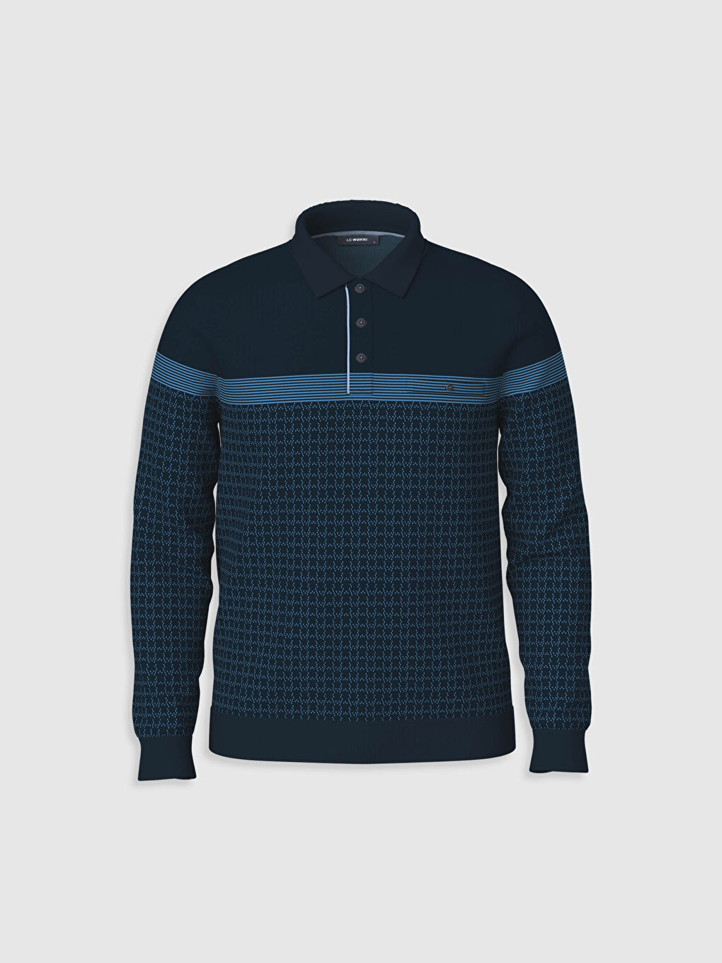 Polo Neck Figured Long Sleeve Sweatshirt-1