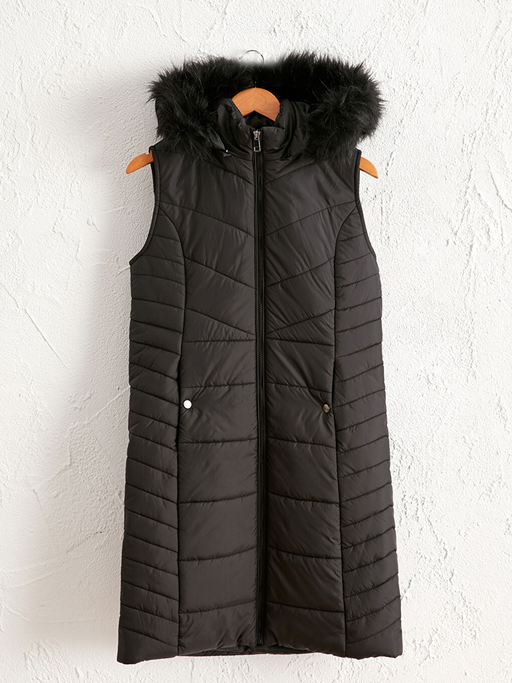 Long Puffer Vest with Hood