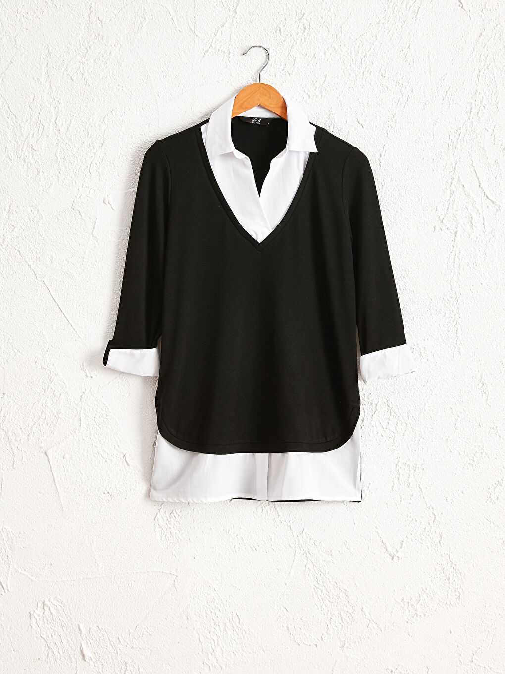 Shirt Collar Color Block Women's T-Shirt