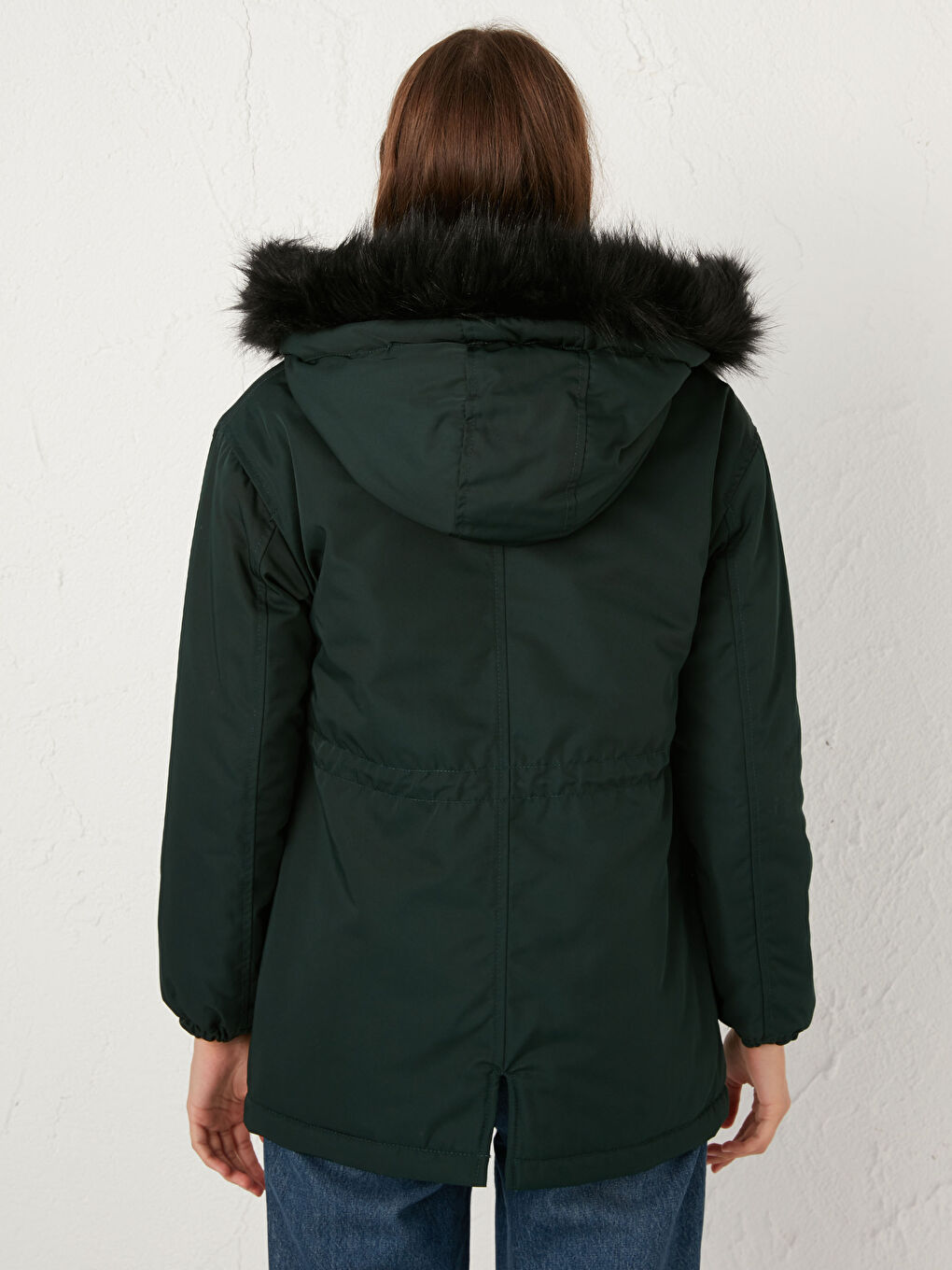 Yeşil Kapüşonlu Uzun Kollu Kadın Mont-6