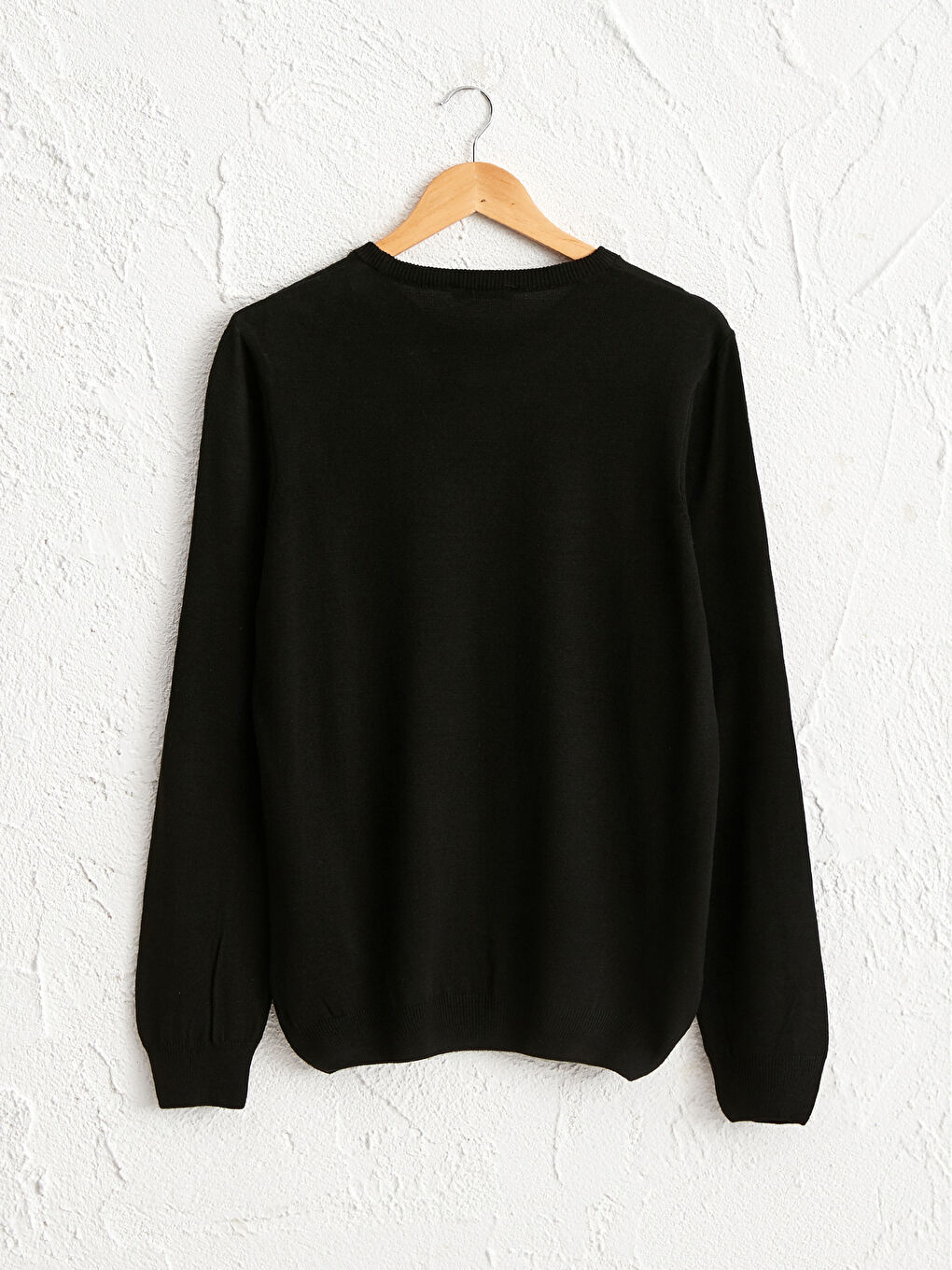 Siyah Bisiklet Yaka Basic Triko Kazak-2