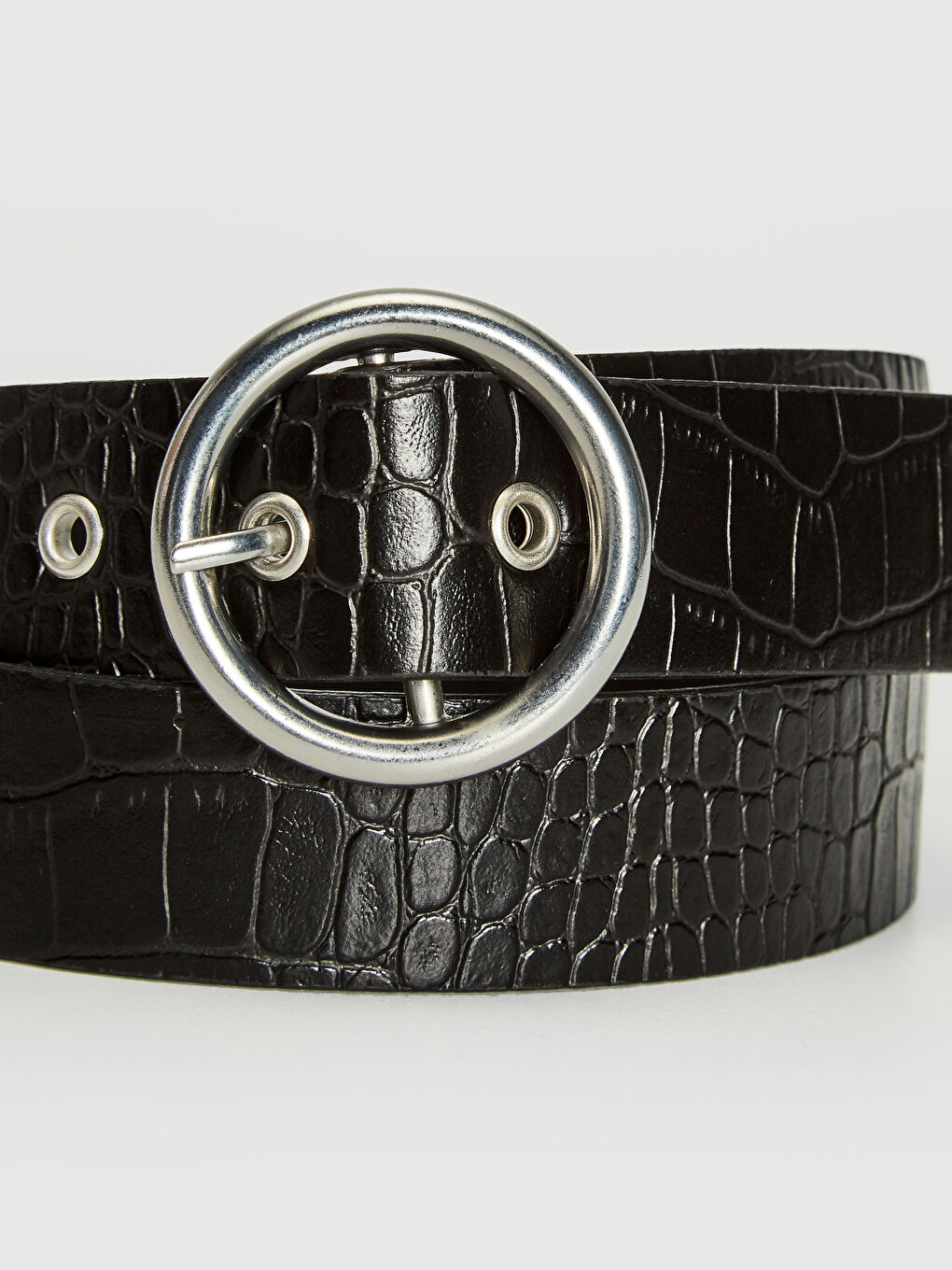 Siyah Kroko Desenli Kemer-1