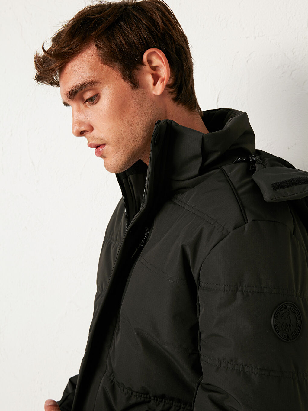 Antrasit Kapüşonlu Dik Yaka Mont-3