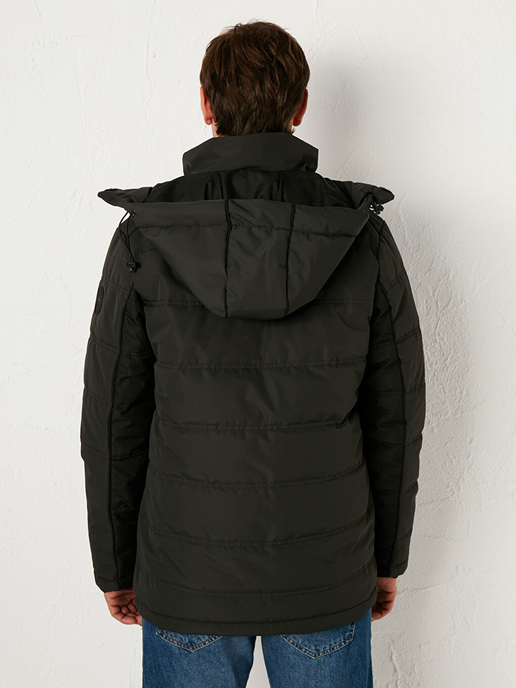 Antrasit Kapüşonlu Dik Yaka Mont-5