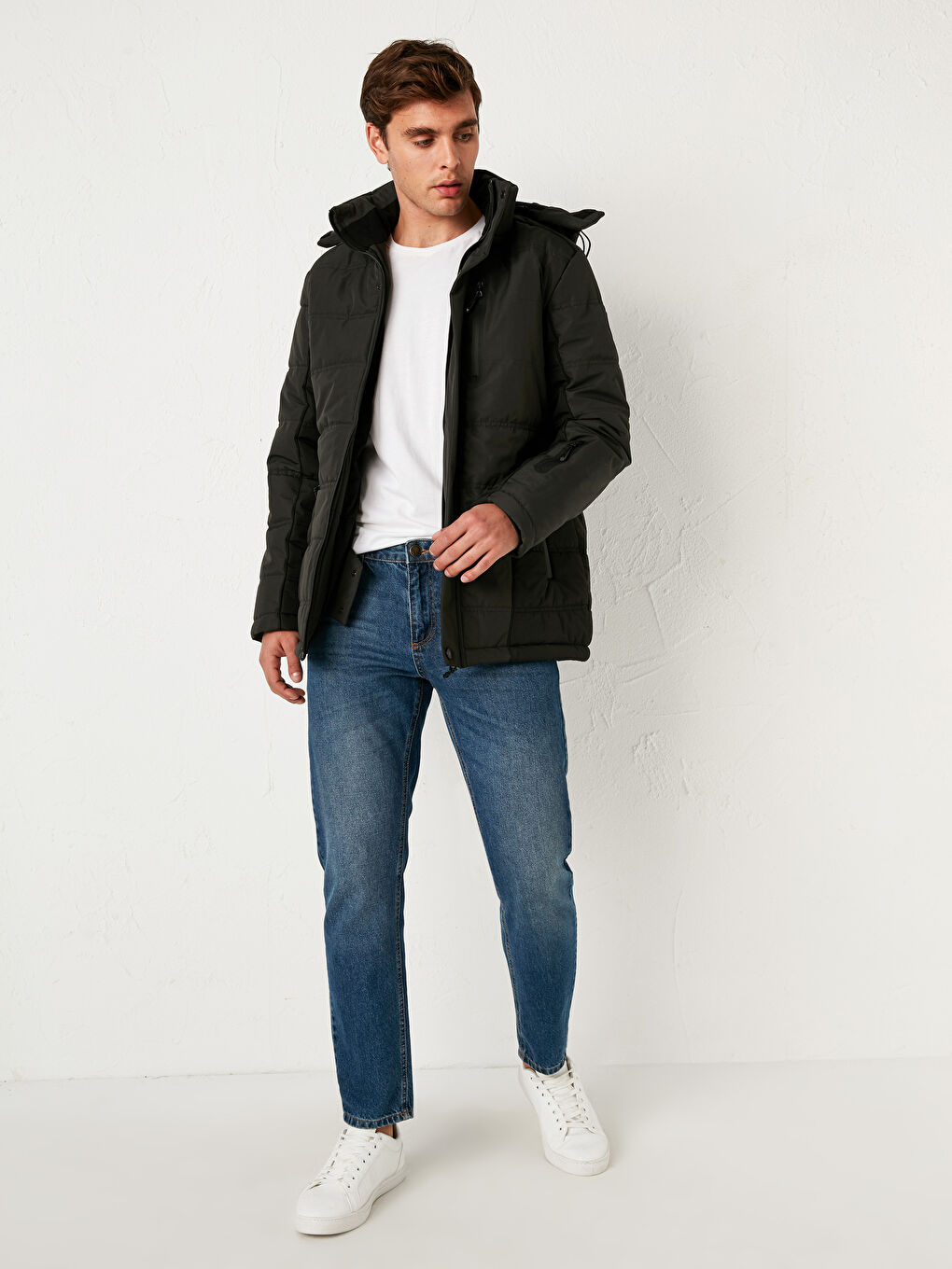 Antrasit Kapüşonlu Dik Yaka Mont-6