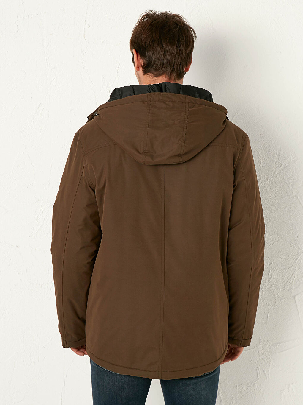 Kahverengi Standart Kalıp Kapüşonlu Kalın Mont-6