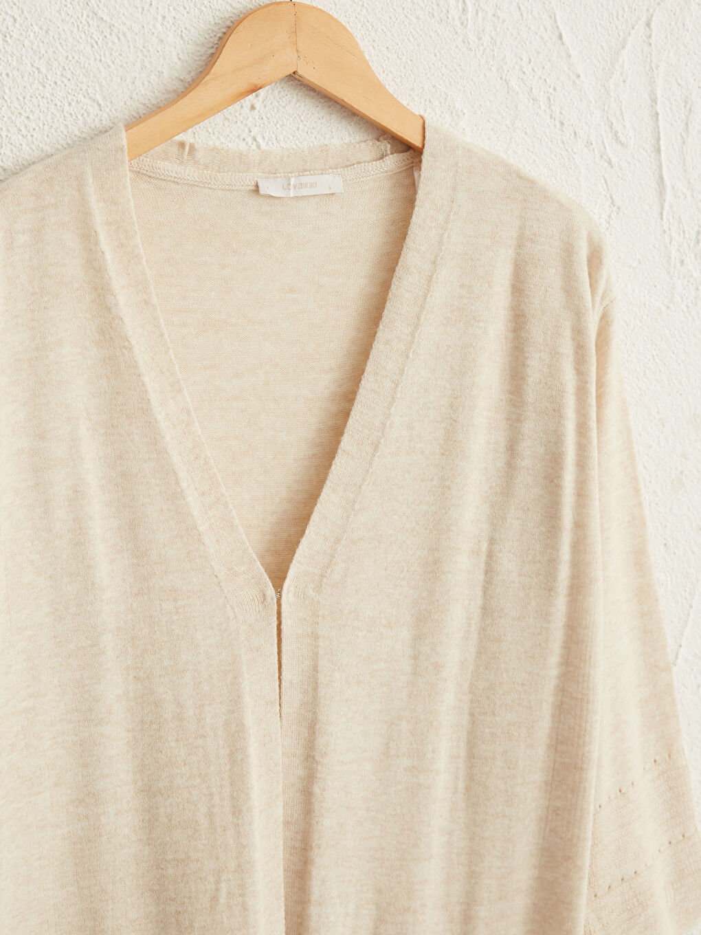 Bej V Yaka Kadın Triko Hırka-1