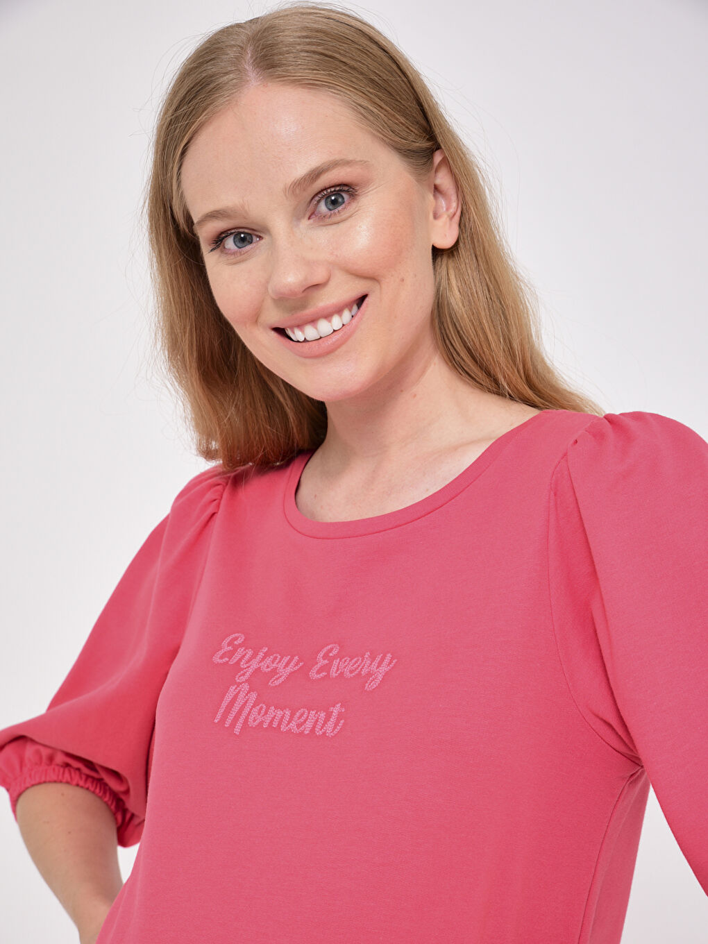 Pembe Yazı Baskılı Pamuklu Hamile Elbise-3