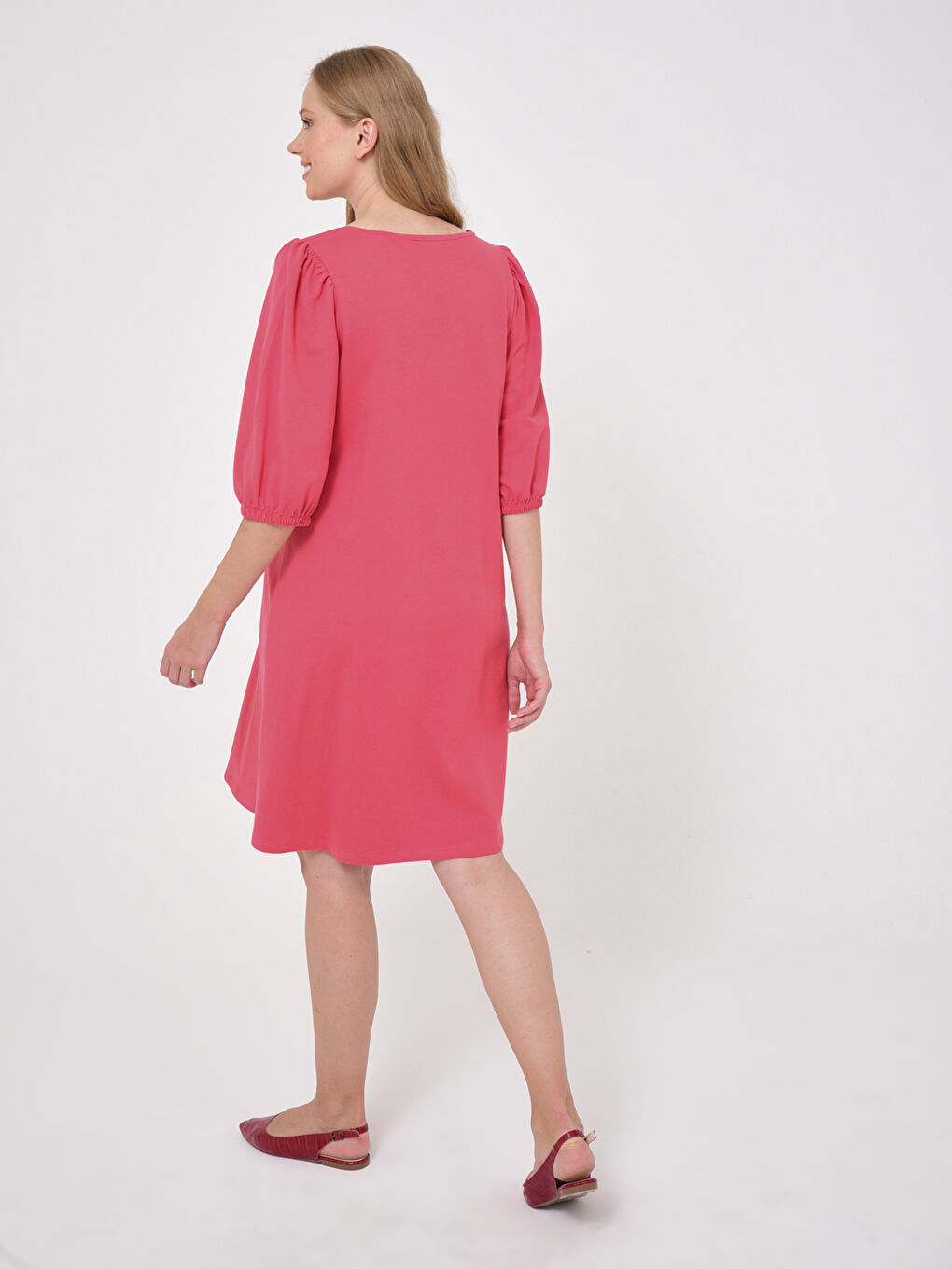 Pembe Yazı Baskılı Pamuklu Hamile Elbise-4