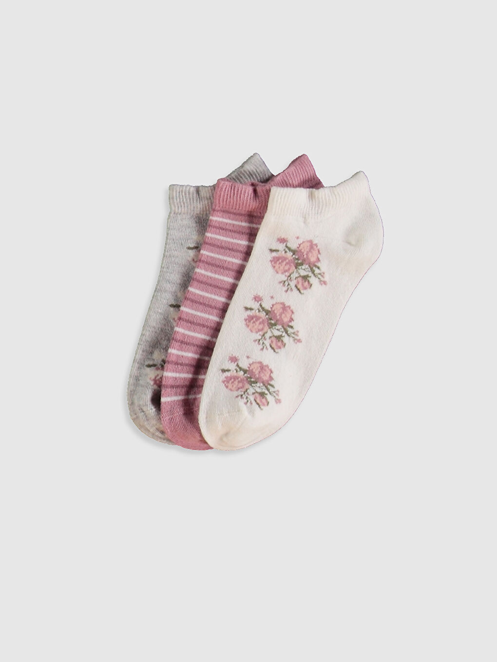 Gri Desenli Patik Çorap 3'lü