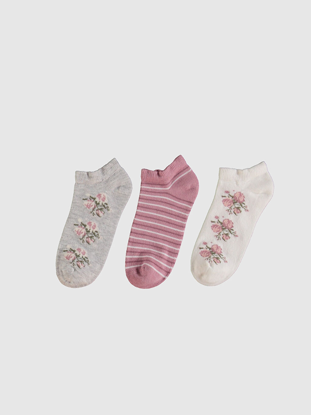 Gri Desenli Patik Çorap 3'lü-1