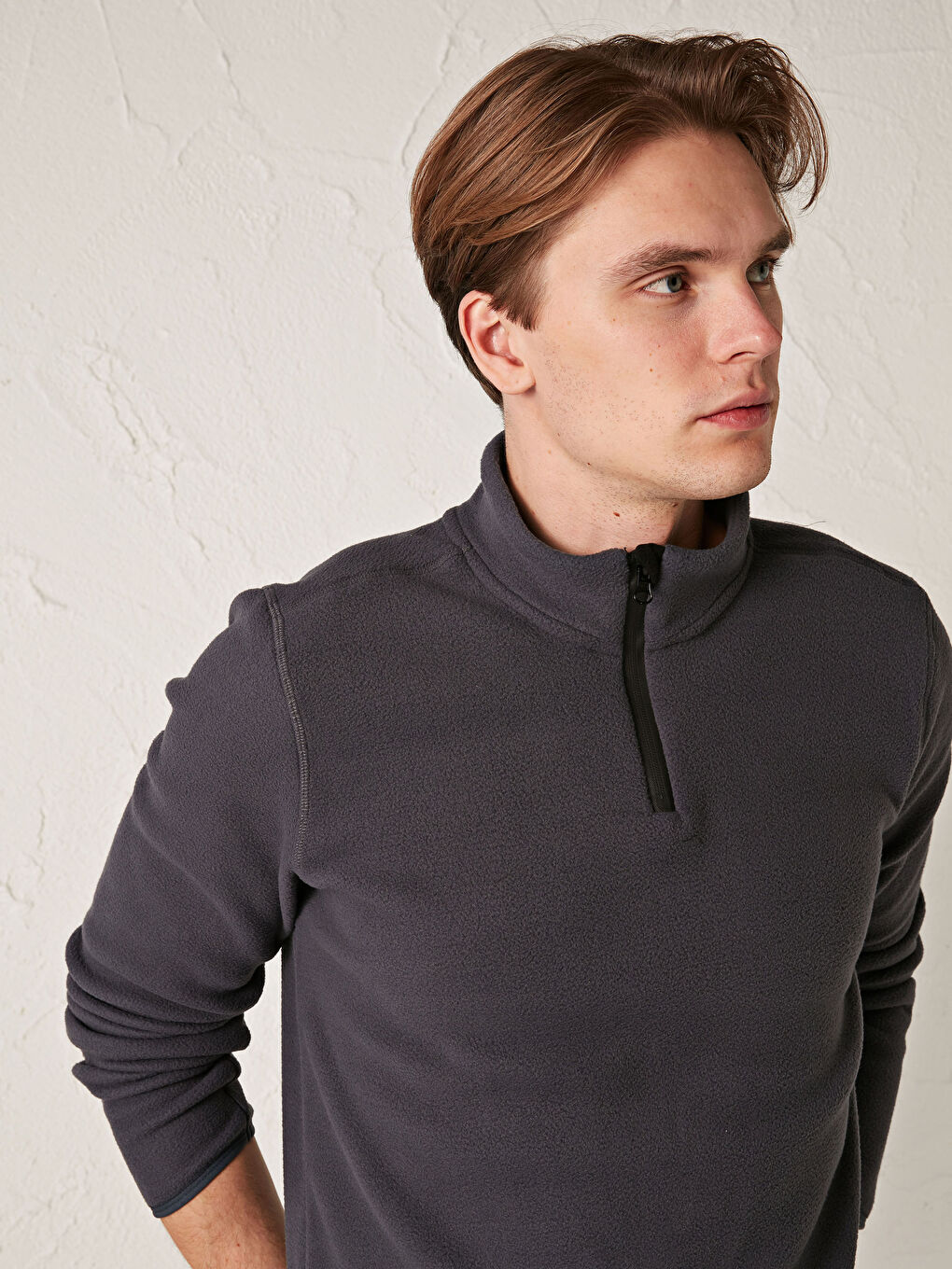 Antrasit Rahat Kalıp Dik Yaka Uzun Kollu Erkek Sweatshirt-1