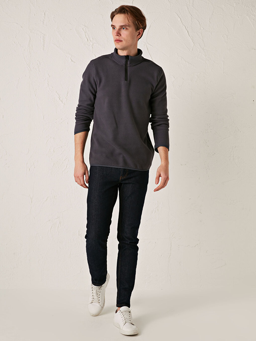 Antrasit Rahat Kalıp Dik Yaka Uzun Kollu Erkek Sweatshirt-2