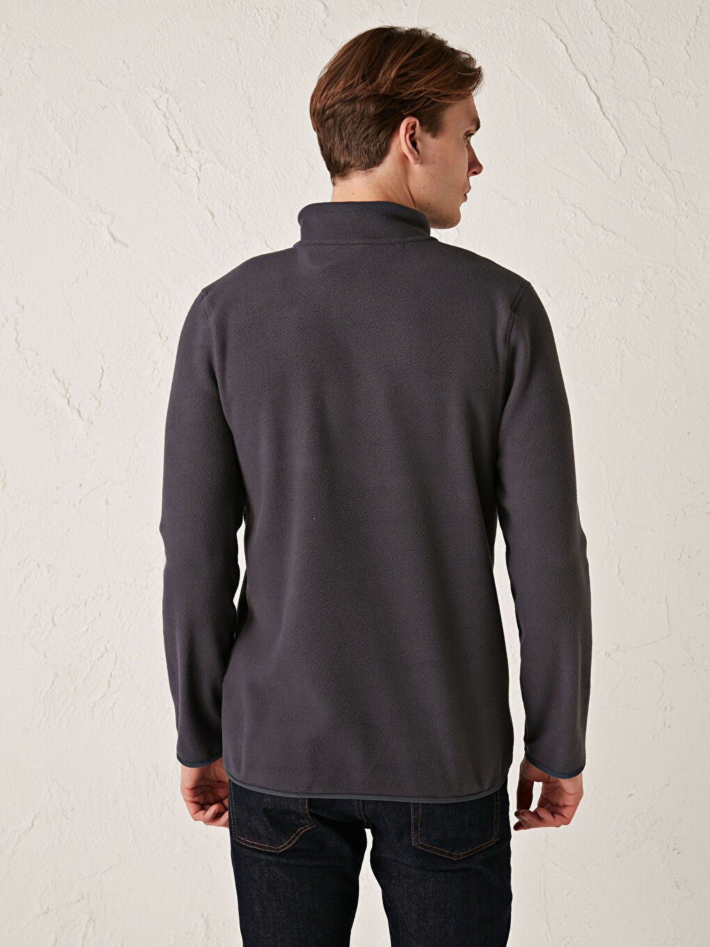 Antrasit Rahat Kalıp Dik Yaka Uzun Kollu Erkek Sweatshirt-3