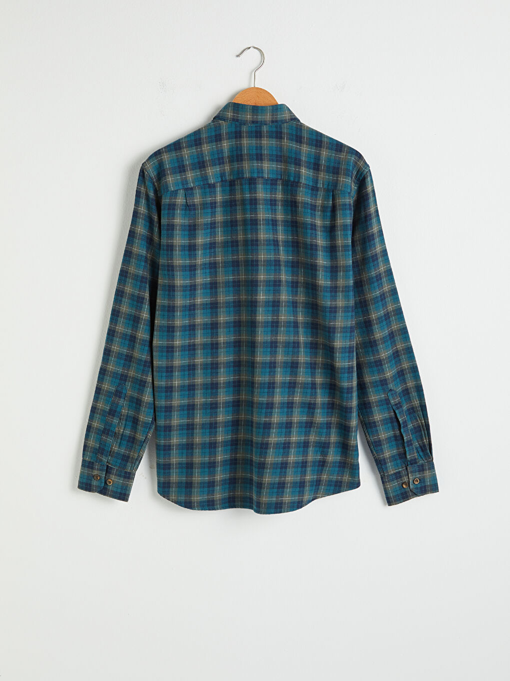 Yeşil Regular Fit Uzun Kollu Ekose Gabardin Gömlek-5