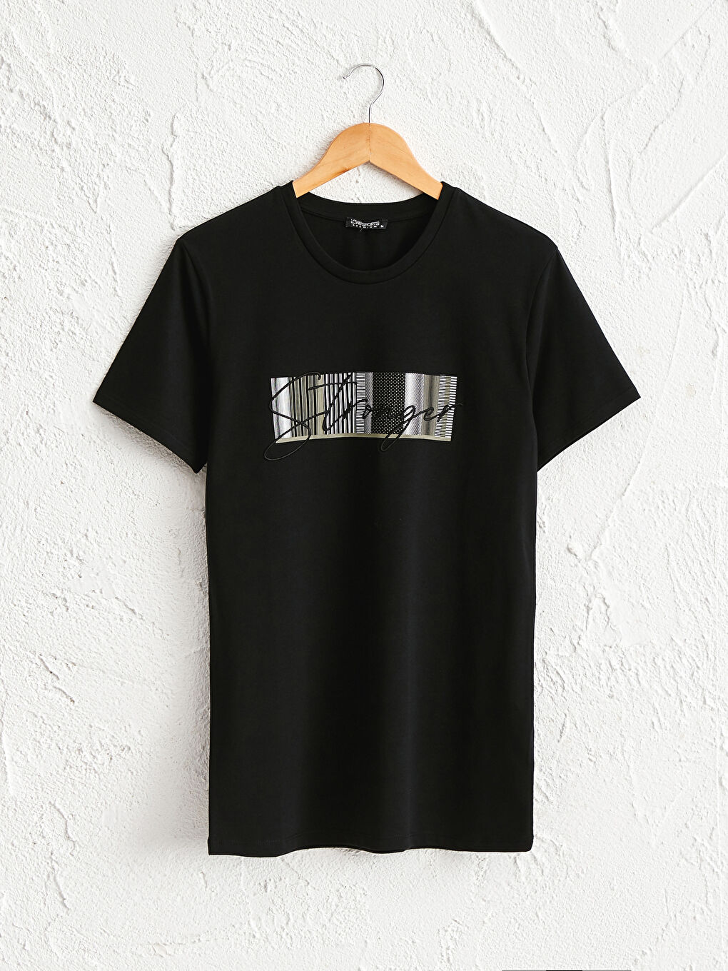 Siyah Bisiklet Yaka Baskılı Aktif Sport Tişört