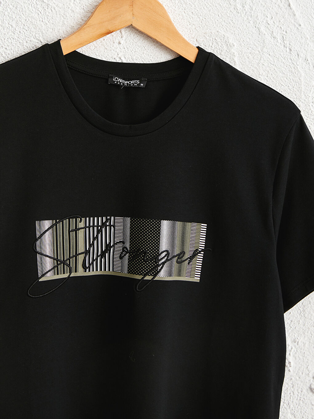 Siyah Bisiklet Yaka Baskılı Aktif Sport Tişört-2