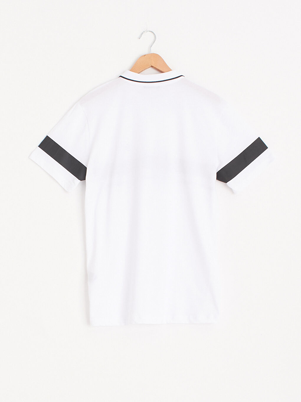 Beyaz Polo Yaka Kısa Kollu Penye Tişört-1