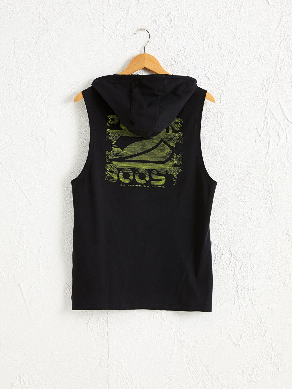 Siyah Standart Kalıp Kapüşonlu Erkek Kolsuz Tişört-2