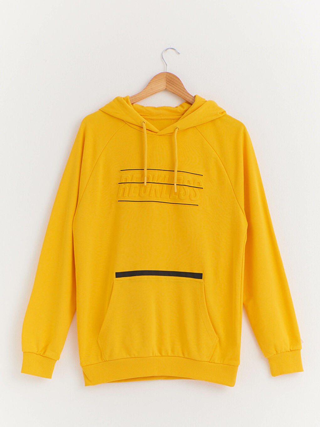 Sarı Uzun Kollu Baskılı Erkek Hoodie