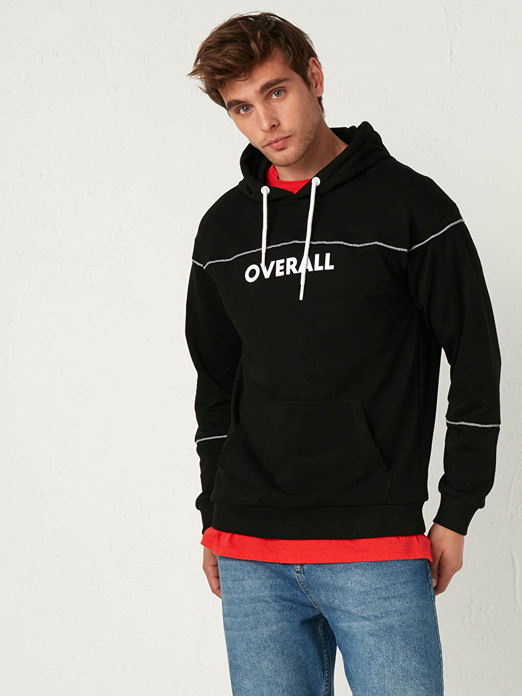 Siyah Uzun Kollu Baskılı Erkek Hoodie