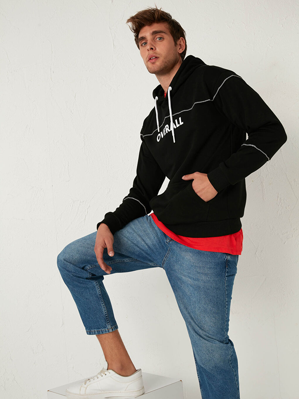 Siyah Uzun Kollu Baskılı Erkek Hoodie-1