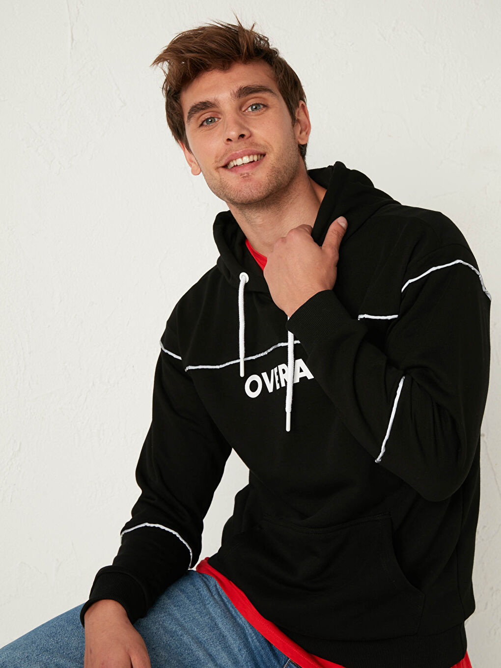 Siyah Uzun Kollu Baskılı Erkek Hoodie-2