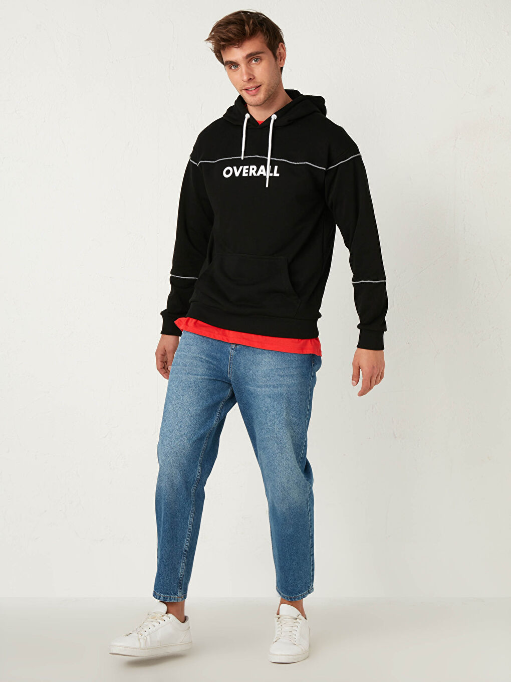 Siyah Uzun Kollu Baskılı Erkek Hoodie-3